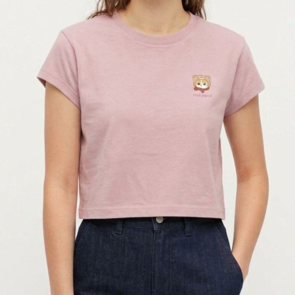 Uniqlo UT x Mofusand Women's Pink Graphic T-Shirt - Size Medium Bear Costume Cat